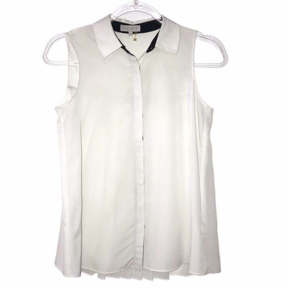 1 State Sleeveless Ivory / Off-White w/ Black Trim Pleated Back Top XS